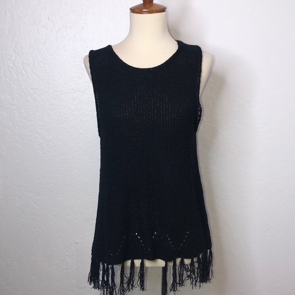 Anthro Pepin Black Knit Boho Tank Size M